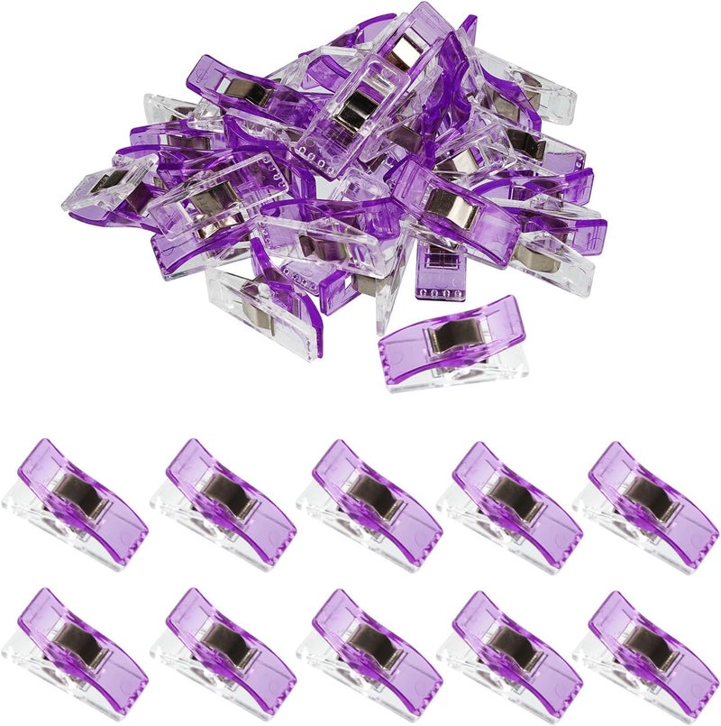Foihukelim Plastic Clips 30 Pcs Notions Ideal for Sewing and Quilting Clips for Fabric Crafting for Seamstresses Quilters and DIY Projects (Purple) - Image 1